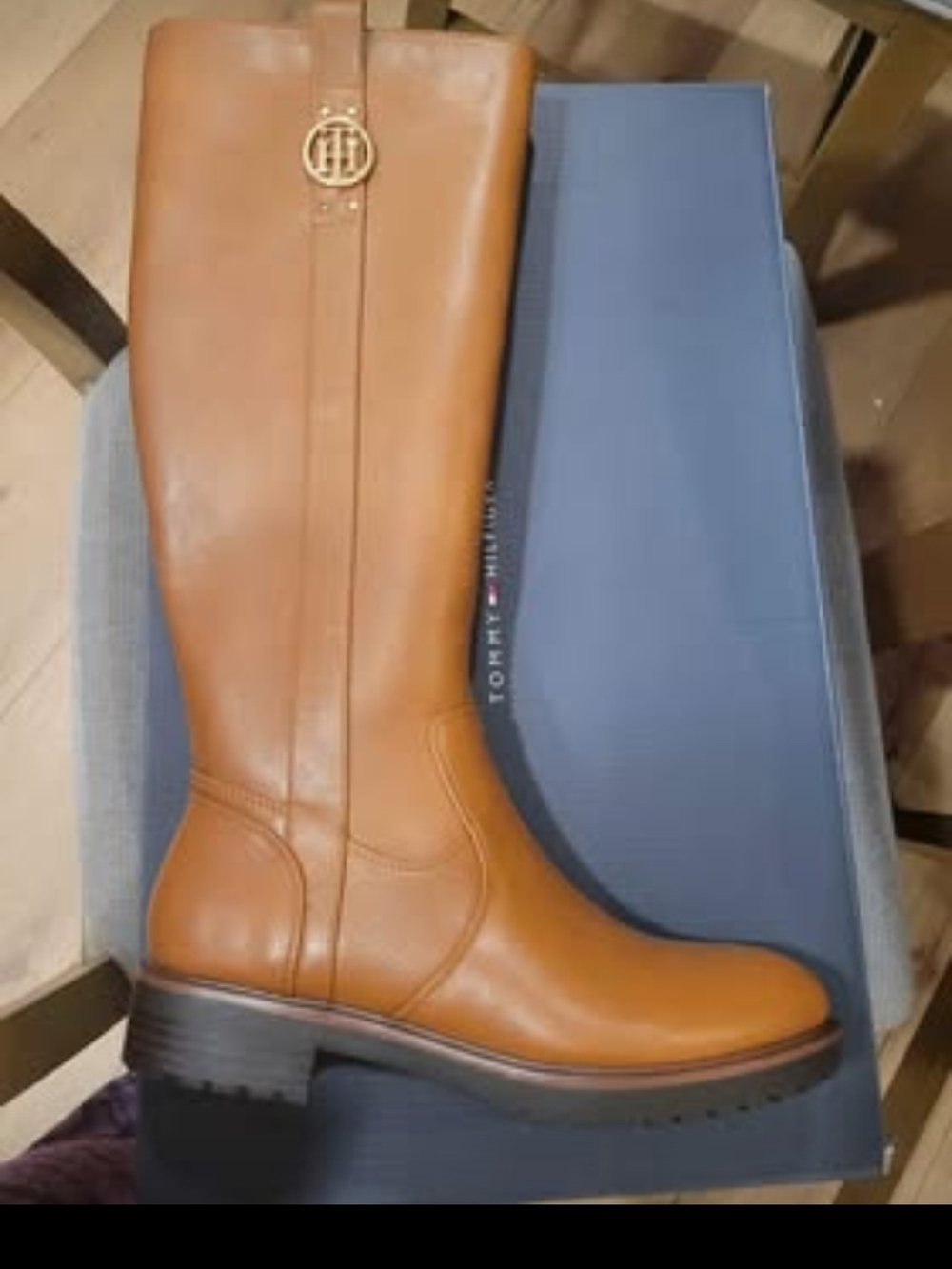 Tommy Hilfiger Women's Tall Cognac Leather Knee-High Boots